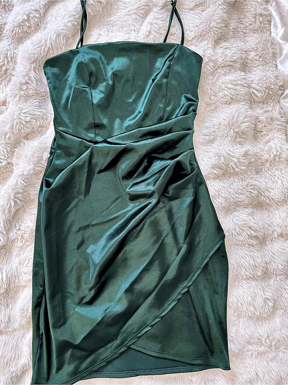 Windsor Satin Draped Mini Dress in Green Like New